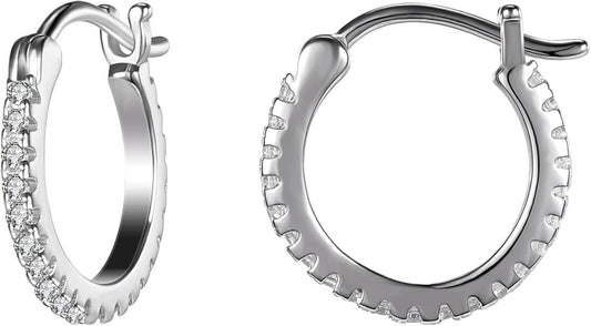 AoedeJ 925 Sterling Silver Hoop Earrings, High Polished Round Tiny Click-Top Hoop Earrings, Small Clasp Hoop Piercing Earrings
