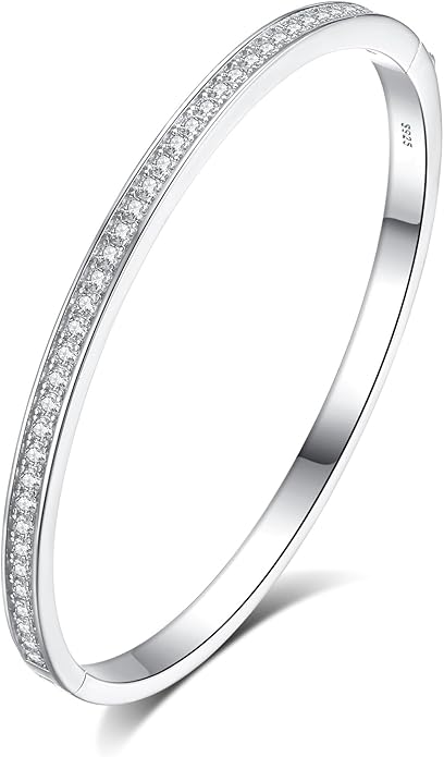 Moissanite Bangle Classic Tennis Bracelet Fine Jewelry D Color VVS1 Round Moissanite Birthday Mothers Day Gift for Women, Length 7.1 Inch Width 3mm