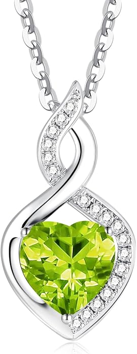 FANCIME 14K Solid White Gold Heart Birthstone Necklace with Diamond Pendent Birthday Gifts for Mom Women, Sterling Silver Chain 16" + 2" Extender