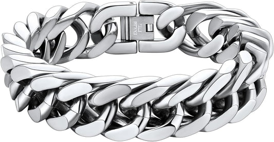 ChainsHouse Stainless Steel Cuban Link Bracelet, 8mm/12mm/17mm Width, 7.5"/8.3"/9", 18K Gold Plated Chain Wrist Bracelets for Men Women, Send Gift Box