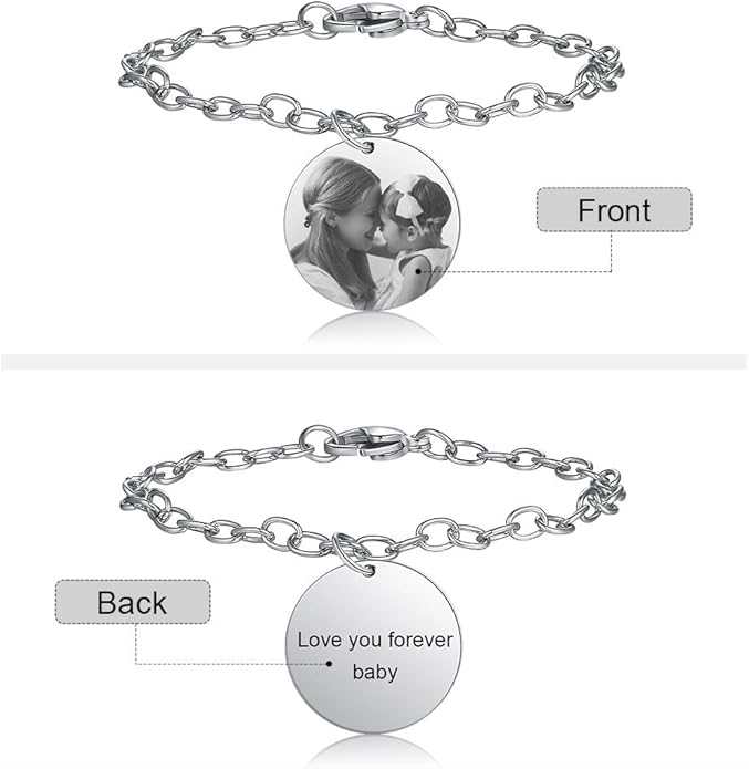 ROSI Personalized Bracelets with Picture Inside, Custom Projection Bracelets with Photos, Picture Bracelet Personalized Photo Gifts, Memorial Gifts for Women Mom Family Couple Girl