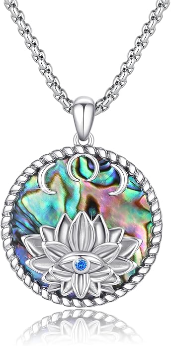 Evil Eye Necklace for Women 925 Sterling Silver, Protection Necklace with Blue Evil Eye Charm, Evil Eye/Lotus Pendant Jewelry, Birthday Christmas Gifts for Her