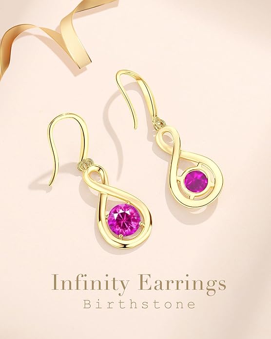 FANCIME Dangle Drop Earrings 925 Sterling Silver Dainty Infinity Round Gemstone Birthstone Jewelry Birthday Gifts for Her Women