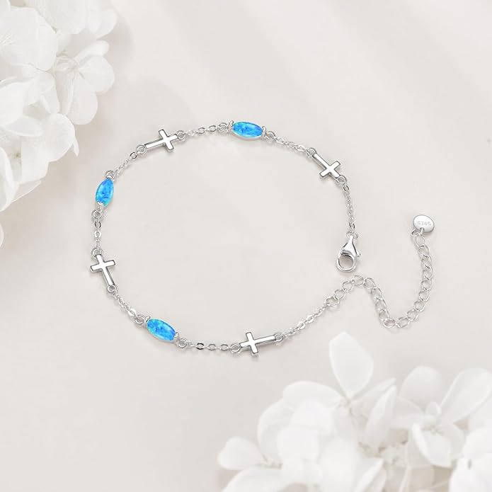 CRMAD Cross/Heart/Infinity/Star of David Bracelet for Women Sterling Silver Opal/Malachite/Moonstone Bracelet Cross Jewelry Gift for Women