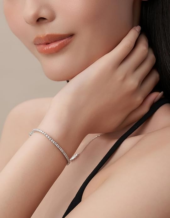 KRKC&CO Lab-Grown Moissanite Tennis Bracelet Women, Luxury Anniversary Wedding Bridal Gift for Wife, 2.2-13.8 ct.tw, D Color VVS1, 925 Sterling Silver 14K Golden Plated, Hypoallergenic, Everyday Jewelry