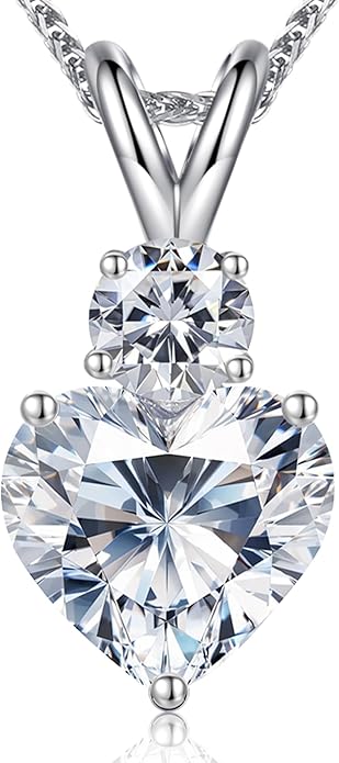 Forever Love Heart Pendant Necklaces for Women, 2-5 Carat Heartshape Moissanite Sterling Silver Pendant Jewelry, Ideal Anniversary Present or Birthday Gifts for Wife Her Girlfriend Mom Daughter
