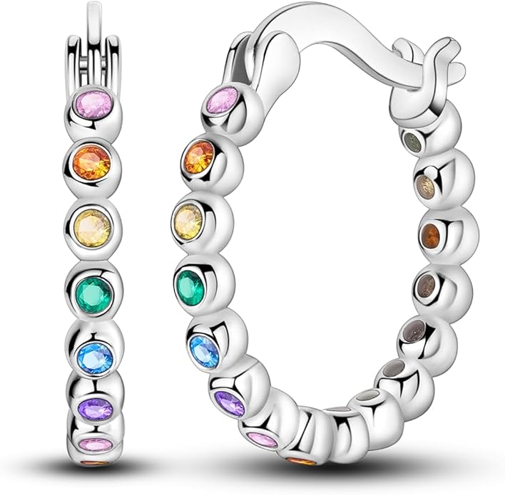 NARMO 925 Sterling Silver Hoop Earrings for Women Hypoallergenic Lightweight Simple Huggie Hoop Earrings Twisted Hoop Earrings Colorful Cubic Zirconia Hoop Earrings Rainbow Hoop Earrings