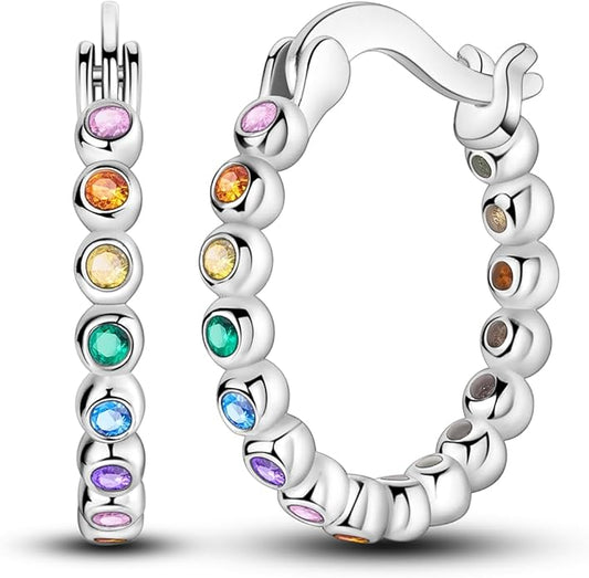 NARMO 925 Sterling Silver Hoop Earrings for Women Hypoallergenic Lightweight Simple Huggie Hoop Earrings Twisted Hoop Earrings Colorful Cubic Zirconia Hoop Earrings Rainbow Hoop Earrings