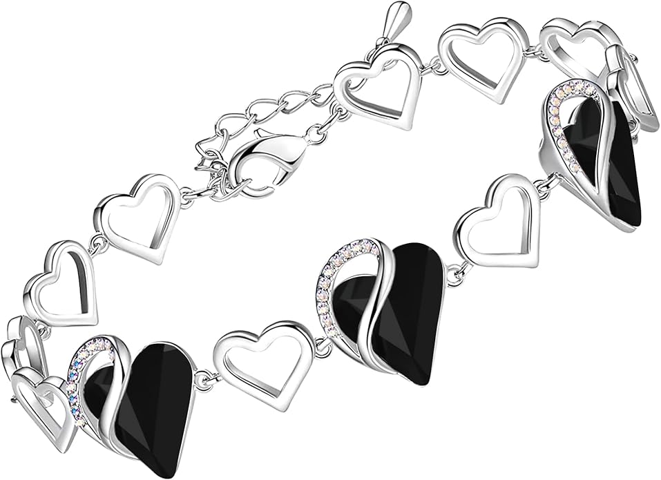 Leafael Infinity Love Heart Link Bracelets, Birthstone or Healing Stone Crystal Bracelet for Women, Silver Tone Jewelry Gifts for Her, 7-inch Chain and 2-inch Extender