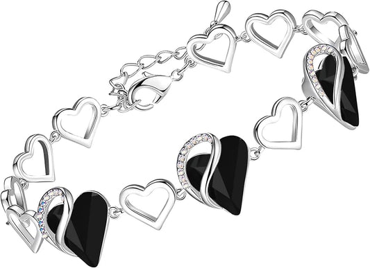 Leafael Infinity Love Heart Link Bracelets, Birthstone or Healing Stone Crystal Bracelet for Women, Silver Tone Jewelry Gifts for Her, 7-inch Chain and 2-inch Extender