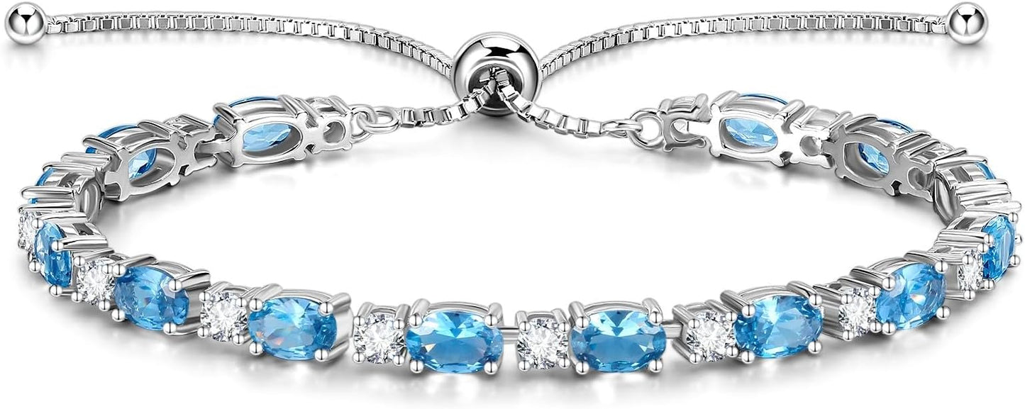 FANCIME Birthstone Tennis Bracelets Sterling Silver Bolo Tennis Bracelets Charm Fine Jewelry Birthday Gifts for Women Mom Wife Her