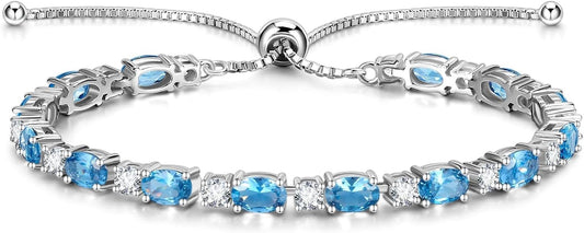 FANCIME Birthstone Tennis Bracelets Sterling Silver Bolo Tennis Bracelets Charm Fine Jewelry Birthday Gifts for Women Mom Wife Her