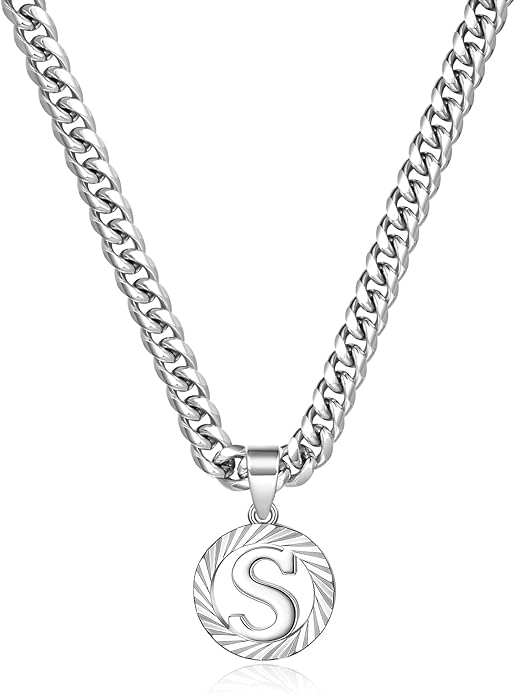KissYan Gold Initial Necklace,14K Gold Plated Round Letter Pendant Hollow Capital Monogram 5mm Cuban Chain Necklace Alhpabets from A-Z Dainty Jewelry for Women Men
