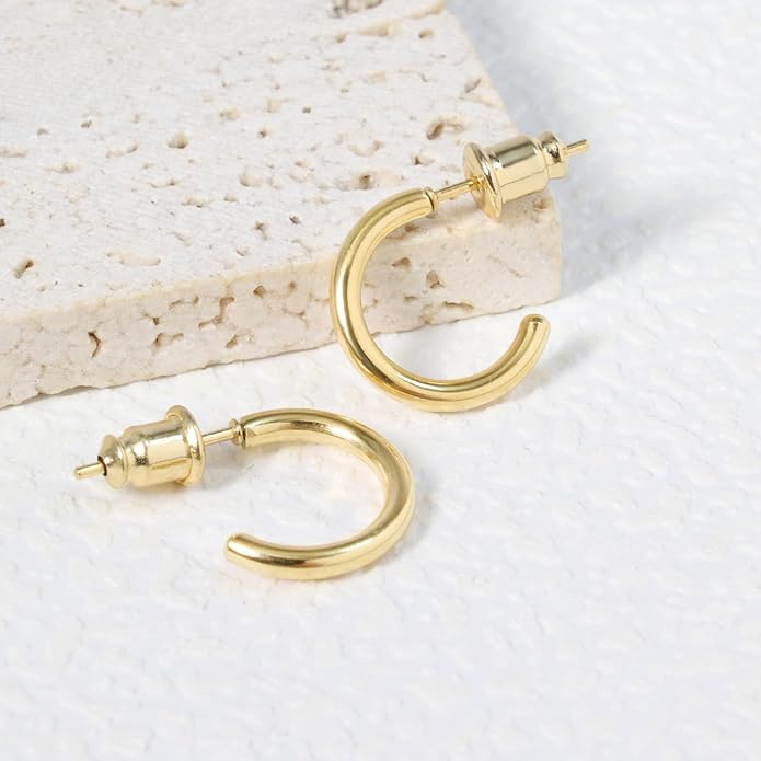 Minimalist Hoops for Women - 14K Gold Open Huggie Hoop Earrings, Hypoallergenic Tiny Hoops in Gold and Silver (Set of 1-5 Pairs)