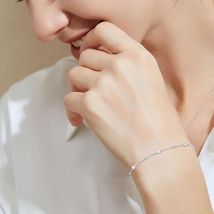 Anklet Bracelet for Women 925 Sterling Silver Natural Stone Chain Ankle Bracelet Beach Summer Fine Jewelry Birthday Christmas Gifts for Women Her Mom