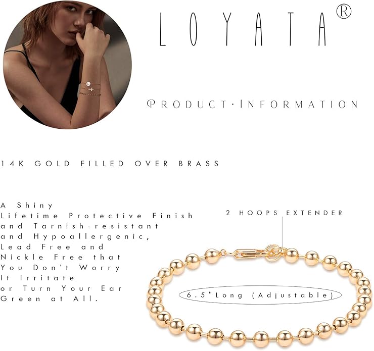 LOYATA Chain Bracelet Gold Link 14K Gold Plated Dainty Pearl Bracelet Simple Jewelry Gift for Women