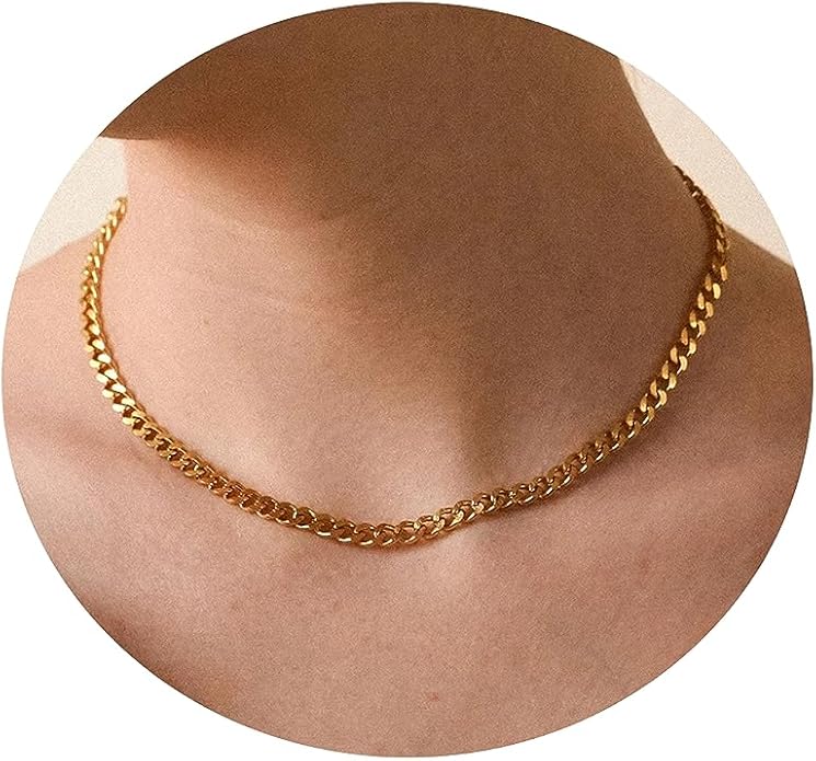 Dainty Chain Necklace for Women, 18K Gold Plated Coin Disc Choker Necklaces Simple Satellite Beaded Twisted Thin Paper Clip Chain Everyday Jewelry Gifts