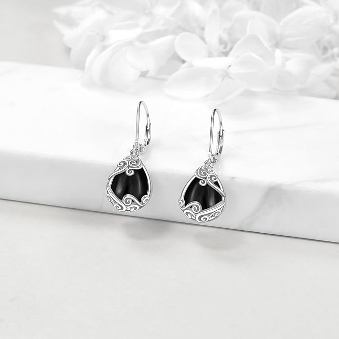 Moonstone Filigree Drop Dangle Teardrop Earrings 925 Sterling Silver Moonstone Leverback Earrings for Women Jewelry Gifts
