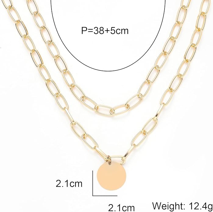 Layered Round Pendant Necklace Gold Plated Dainty Multilayer Choker Layering for Women Necklaces Stylish Minimalist Pendants Simple Chain Stacked Necklace Jewelry Gifts