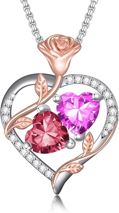 Christmas Gifts for Women Rose Heart Birthstone Pendant Necklace I Love You Forever Jewelry Valentine Mothers Day Birthday Gifts for Women Her Wife Girlfriend