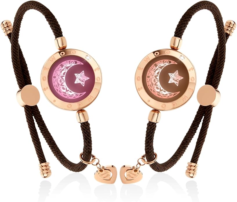 TOTWOO Long Distance Touch Bracelets for Couples, Smart Light & Vibration Love Jewelry, Long Distance Valentines Day Gifts for Him Her Women Men, One-to-One Bluetooth Pairing via App