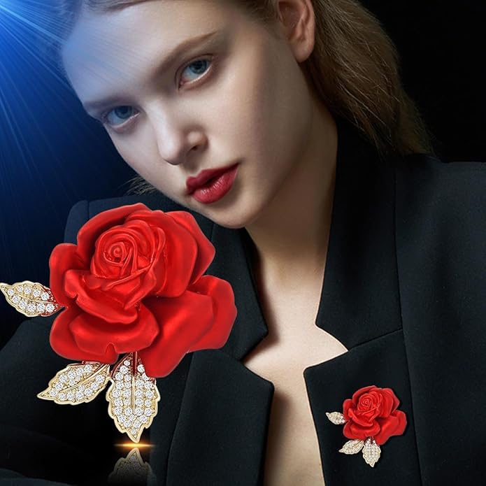 AILONMEI Red Rose Flower Brooches and Pins for Women Costume Jewelry Brooch Pins Broches Jewelry for Women Elegant Lady Pin