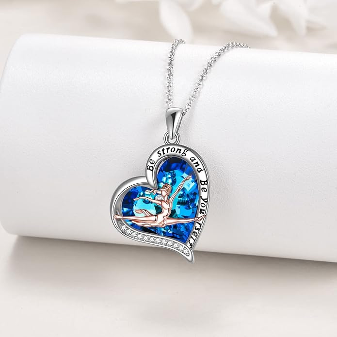 POPLYKE Sports Gifts for Girls Sterling Silver Gymnastics/Ballerina/Piano/Reading Heart-Shaped Pendant Necklace for Women