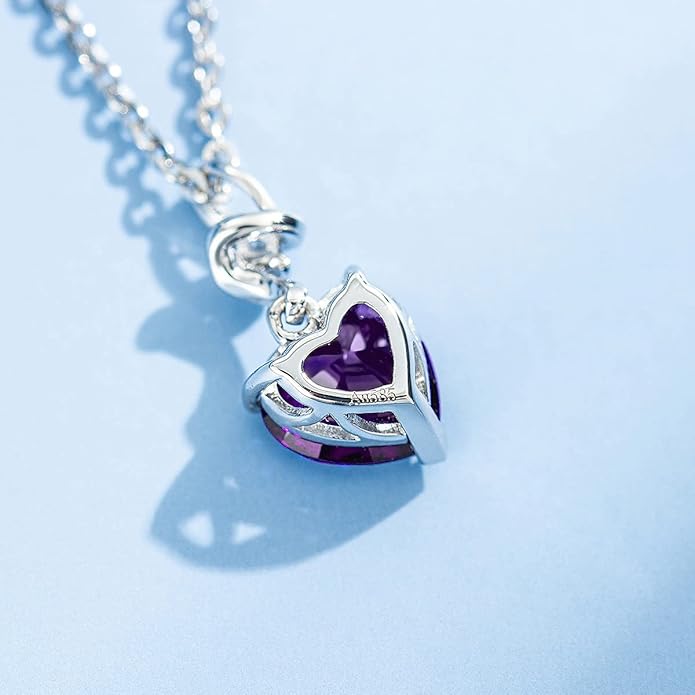 AGVANA 14K Solid White Gold Diamond Gemstone Pendant with Sterling Silver Chain 8mm Heart Birthstone Necklace Fine Jewelry Anniversary Birthday Gifts for Women Mom Wife