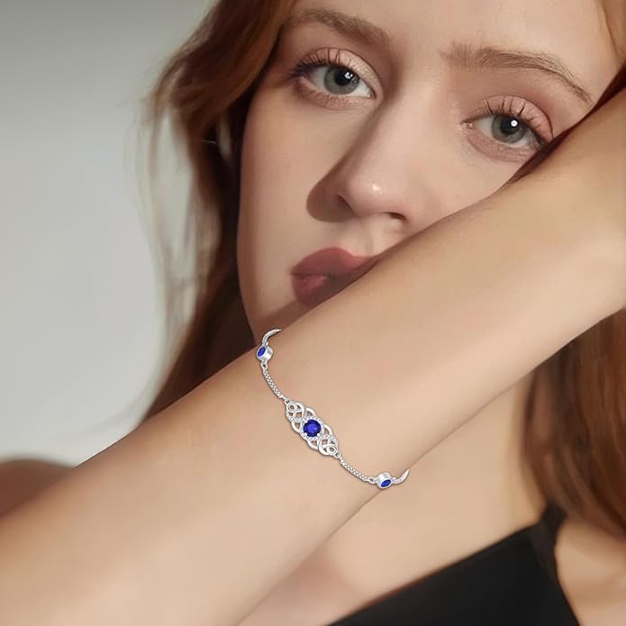 Infinity Celtic Knot Bracelet 925 Sterling Silver Birthstone Bracelet Irish Jewelry for Women