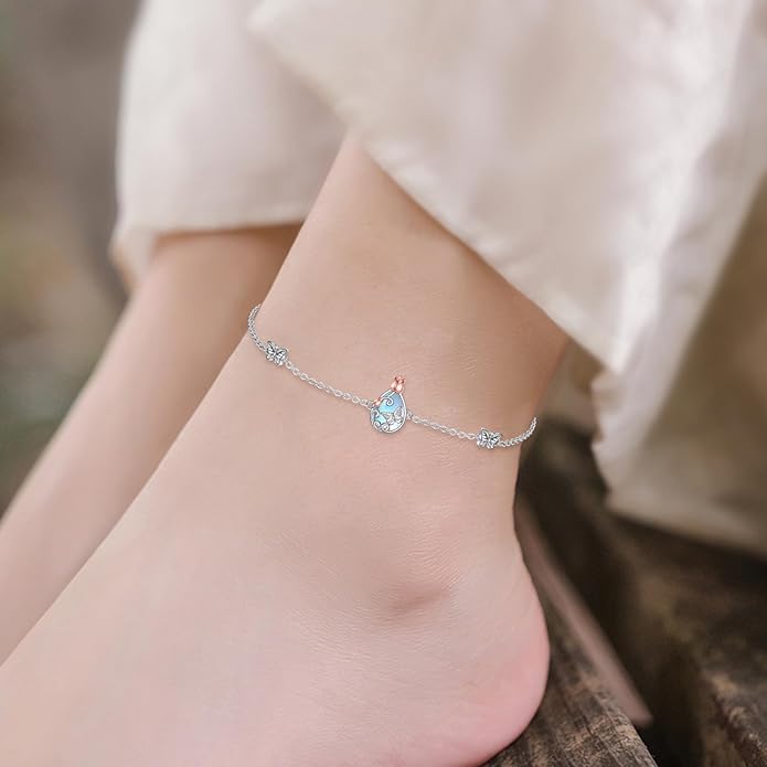 AOBOCO Sterling Silver Anklet for Women Crystal Butterfly Dragonfly Evil Eye Ankle Bracelet