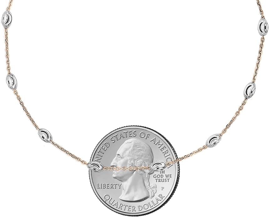 Savlano 18K Gold Plated Over 925 Sterling Silver Station Oval Moon Bead Anklet Chain For Women. Silver, Gold, Rose Gold - Made in Italy Comes With a Gift Box