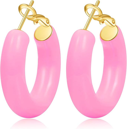 EXGOX 5mm Wide Gold Hoop Earrings for Women,Sterling Silver Hoop Earrings Large Silver Hoop Earrings Hypoallergenic Lightweight 14K Real Gold Plated Big Hoop Earrings for Women 30/40/50/60/70mm