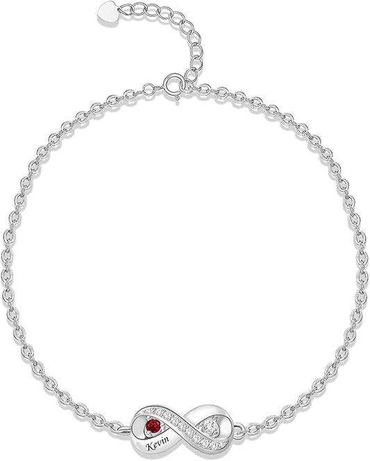 BABOOM Custom Mother Bracelet With 1-8 Birthstones Personalized Infinity Name Bracelet Engraved Birthstone Bracelets Gifts For Women Mother Daughter Wife