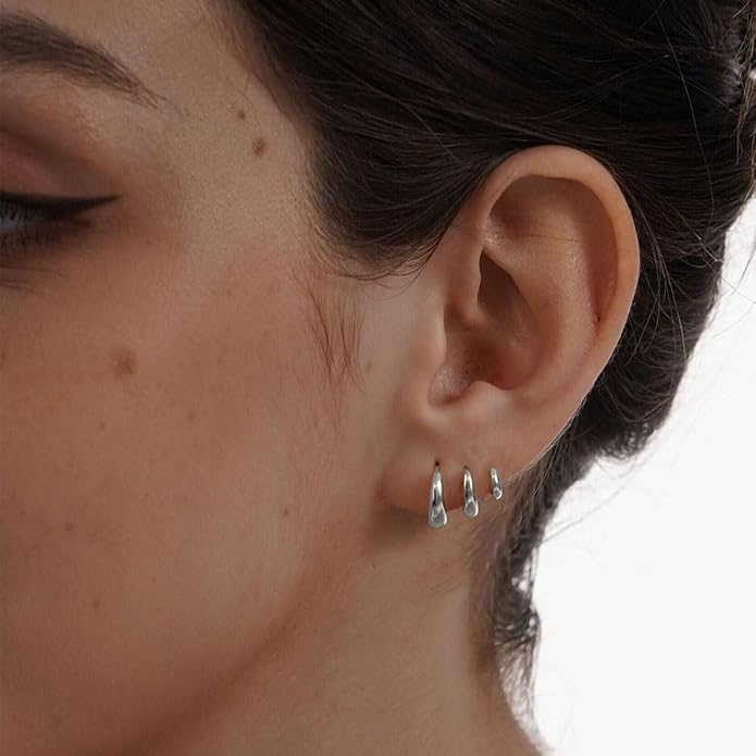 MIDEEO Gold/Sliver Chunky Hoop Earrings Set for Women, 14K Gold Plated Twisted Huggie Hoop Earring Hypoallergenic Thick Open Lightweight Chunky Hoop Earrings Jewelry for Gifts