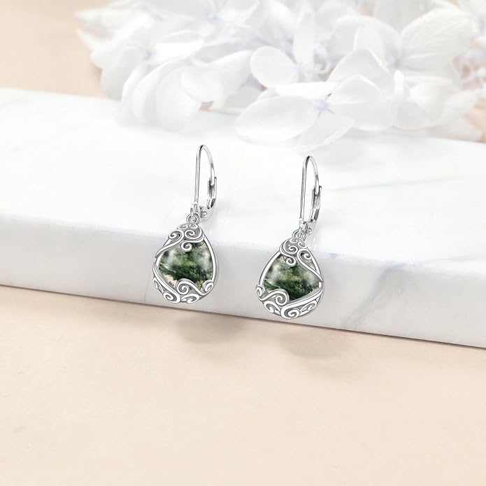 Moonstone Filigree Drop Dangle Teardrop Earrings 925 Sterling Silver Moonstone Leverback Earrings for Women Jewelry Gifts