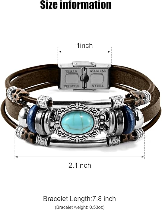VIBILIA Vintage Leather Wrap Bracelets for Men Women, Multi-Strand Bracelets with Strong Clasp Ethnic Tribal Bracelets