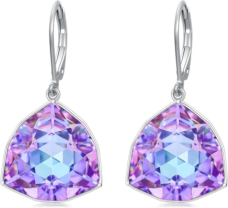 TOUPOP Leverback Earrings for Women Sterling Silver Simple Geometric Birthstone Dangle Drop Earrings Jewelry Christmas Valentine Mothers Day Birthday Gifts for Women Her Wife