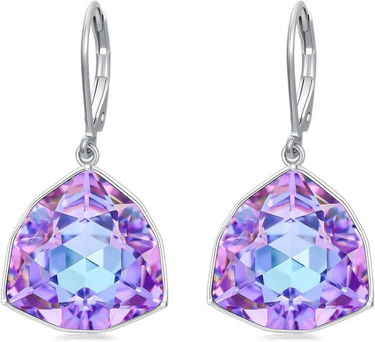 TOUPOP Leverback Earrings for Women Sterling Silver Simple Geometric Birthstone Dangle Drop Earrings Jewelry Christmas Valentine Mothers Day Birthday Gifts for Women Her Wife