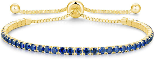 Sterling Silver Birthstone Tennis Bracelets for Women 2.5mm Tennis Bolo Bracelet Fashion Jewelry Birthday Gifts for Women Mom Wife | Adjustable Size 9"