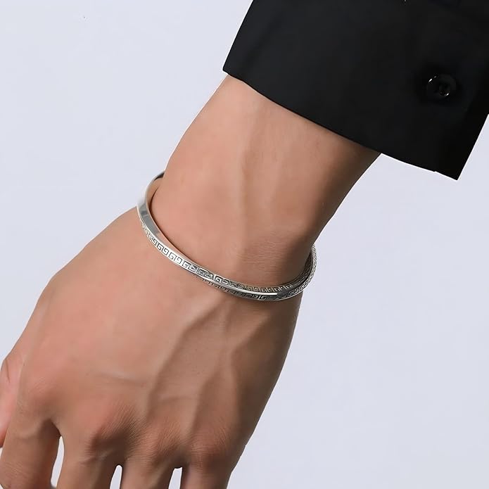 Kim Carrey S925 Sterling Silver Bracelet, Open Bangle Cuff Design, Men's Stacked Bracelets Gift Jewelry for My Man