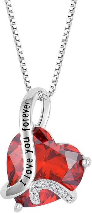 Women Heart Necklace 925 Sterling Silver I Love You Forever Pendant Necklace with Cubic Zirconia Jewelry