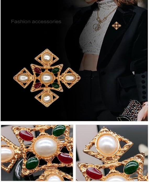 JKQBUX Versailles series Baroque elegant Brooches Pin for Women Men Girls Retro Court Pearl Corsage Pin delicate accessory
