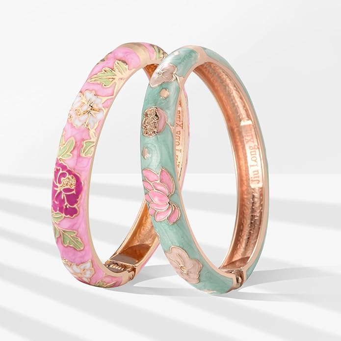 UJOY Cloisonne Bracelet Butterfly Hinge Indian Cuff Bangle Enameled Jewelry Flower Bracelets for Women Gift Box 55A114