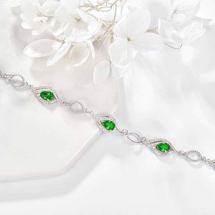 PRAYMOS Birthstone Bracelets for Women Mom Mother's Grandma Sterling Silver Women's Bracelets Birthstone Jewelry Gifts