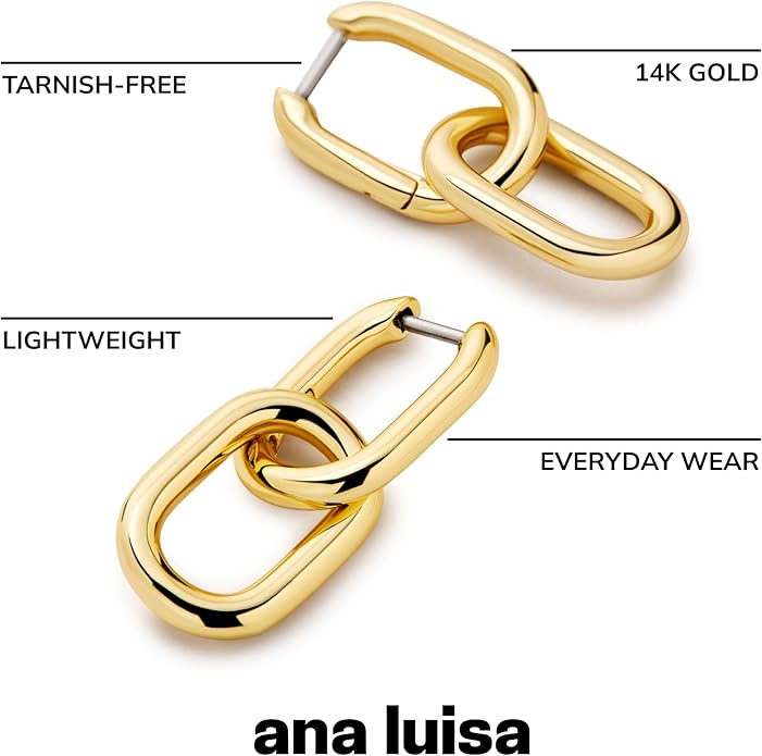 Ana Luisa Ash Double Hoop Earrings for Women - 14K Gold Plated, Silver & Two-Tone Drop Dangle Hoop Earring - Trendy Paperclip Link Huggie Hoop - Hypoallergenic, Water-Resistant & Tarnish-Free Jewelry