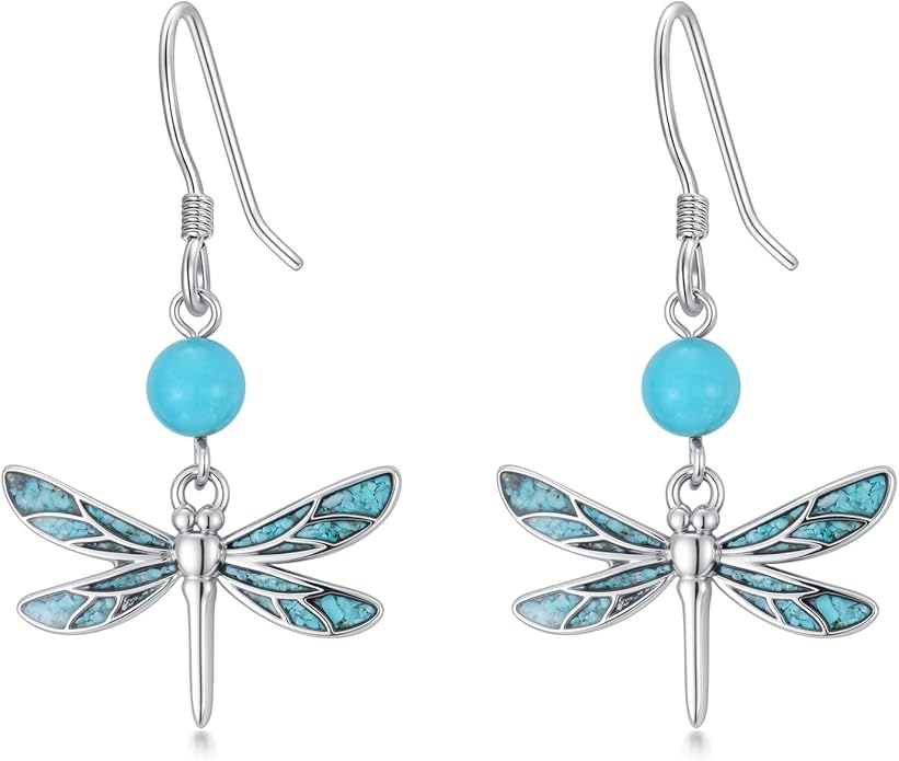 PROESS Turquoise Earrings 925 Sterling Silver Owl/Dragonfly/Butterfly/Hummingbird Earrings Butterfly Jewelry Gifts for Women Christmas Mothers Day
