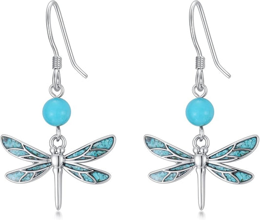 PROESS Turquoise Earrings 925 Sterling Silver Owl/Dragonfly/Butterfly/Hummingbird Earrings Butterfly Jewelry Gifts for Women Christmas Mothers Day