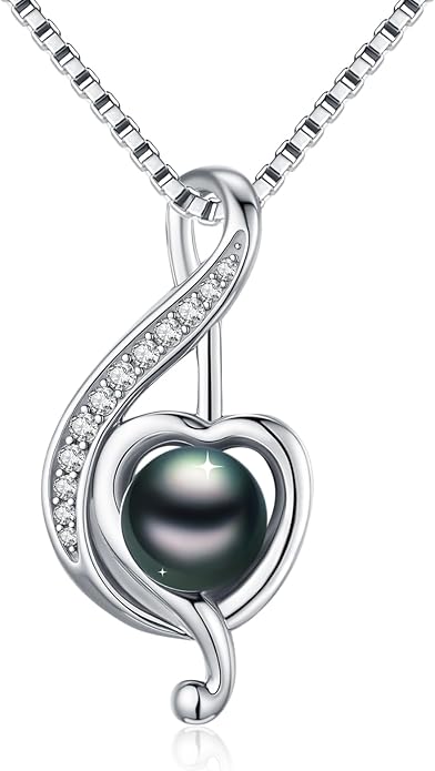 KANNSOAR Tahitian Black Pearl Pendant Necklace AAAA 18K White Gold Plated 925 Sterling Silver Black Pearl Jewelry Gift for Women Mother Wife Her for Anniversary Christmas Birthday