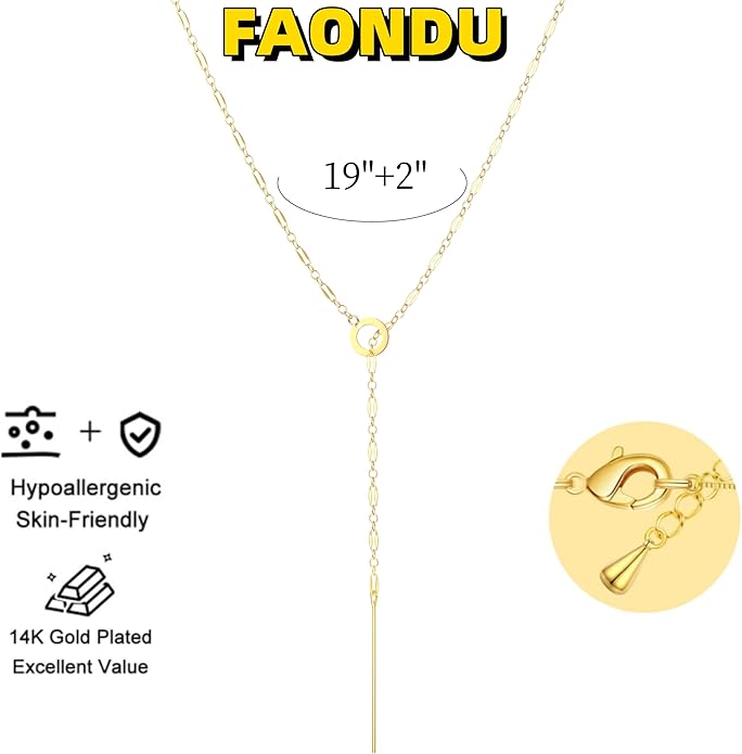 Lariat Long Necklace for Women Trendy Layered Y Necklace Dainty Pendant Drop Dangle Necklace Y-Shaped Necklace Simple CZ Necklace for Women Jewelry