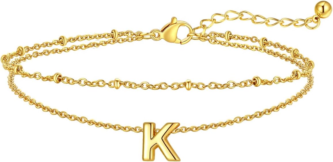 FaithHeart Initial Ankle Bracelets for Women, Waterproof 14k Gold Plated Initial Anklets Non Tarnish Stainless Steel Layered Anklet Summer Beach Foot Jewelry